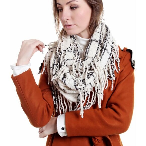 Women's  Ia-white Scarf Winter Double-Layer Neck Warmer Knit Fleece Lined Circle - Picture 7 of 7